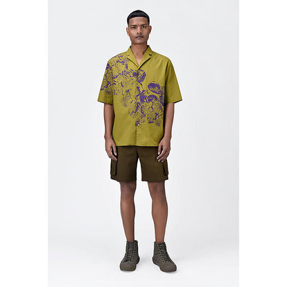 Genes Lecointe Hemant Easy Fit Cotton Poplin Shirt with Sailor Collar and Orchid Print