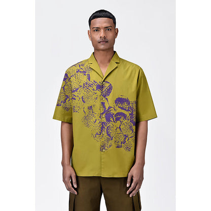 Genes Lecointe Hemant Easy Fit Cotton Poplin Shirt with Sailor Collar and Orchid Print