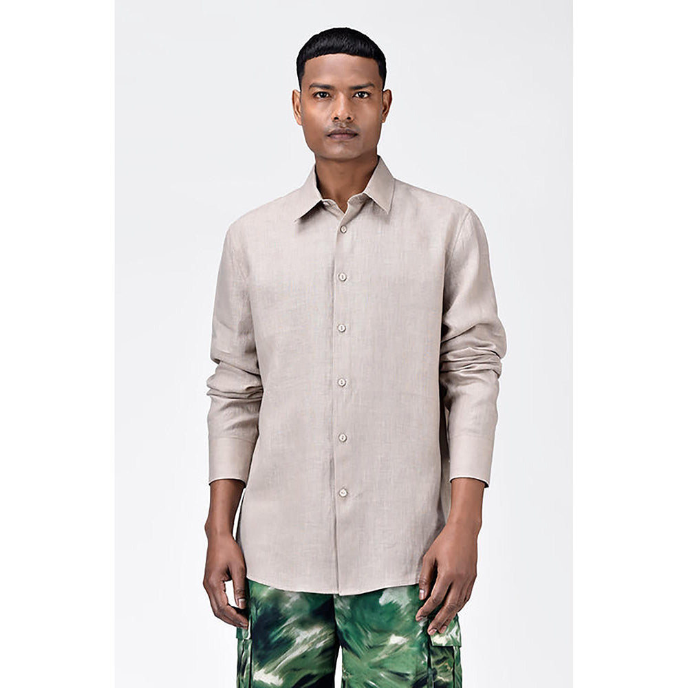 Genes Lecointe Hemant Sand Light Linen Regular Fit Button-Up Shirt