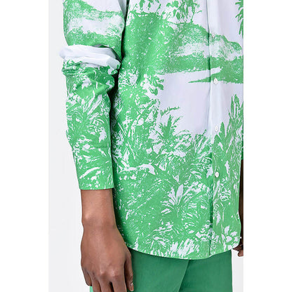 Genes Lecointe Hemant Landscape Print Regular Fit Men's Button-Up Shirt-Spring Green