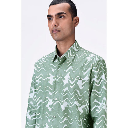 Genes Lecointe Hemant Regular Fit Button-Up Shirt with Solar Wave Check Print Taupe