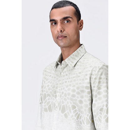 Genes Lecointe Hemant Giza Cotton Poplin Button-Up Shirt With Microcell Print - Clay