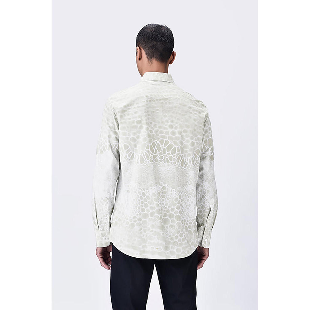 Genes Lecointe Hemant Giza Cotton Poplin Button-Up Shirt With Microcell Print - Clay