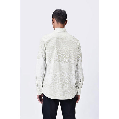 Genes Lecointe Hemant Giza Cotton Poplin Button-Up Shirt With Microcell Print - Clay