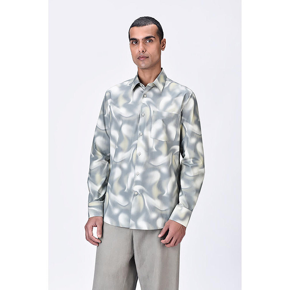 Genes Lecointe Hemant Giza Cotton Poplin Aurora Print Shirt Taupe Clay