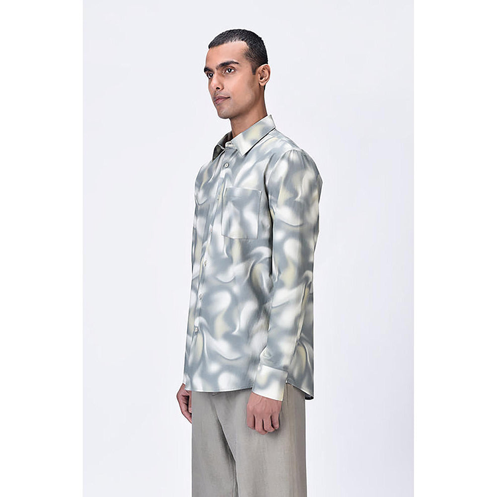 Genes Lecointe Hemant Giza Cotton Poplin Aurora Print Shirt Taupe Clay