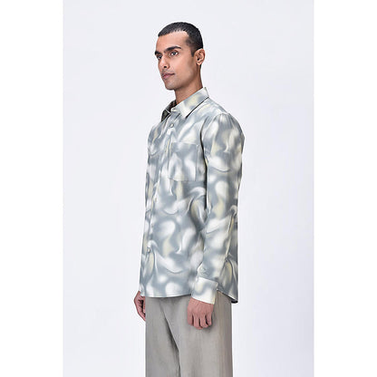 Genes Lecointe Hemant Giza Cotton Poplin Aurora Print Shirt Taupe Clay