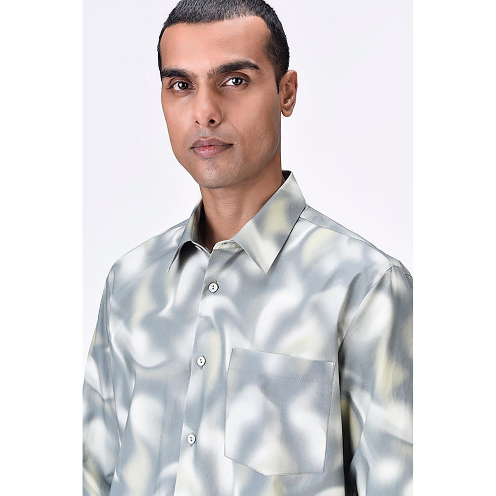 Genes Lecointe Hemant Giza Cotton Poplin Aurora Print Shirt Taupe Clay
