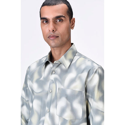 Genes Lecointe Hemant Giza Cotton Poplin Aurora Print Shirt Taupe Clay