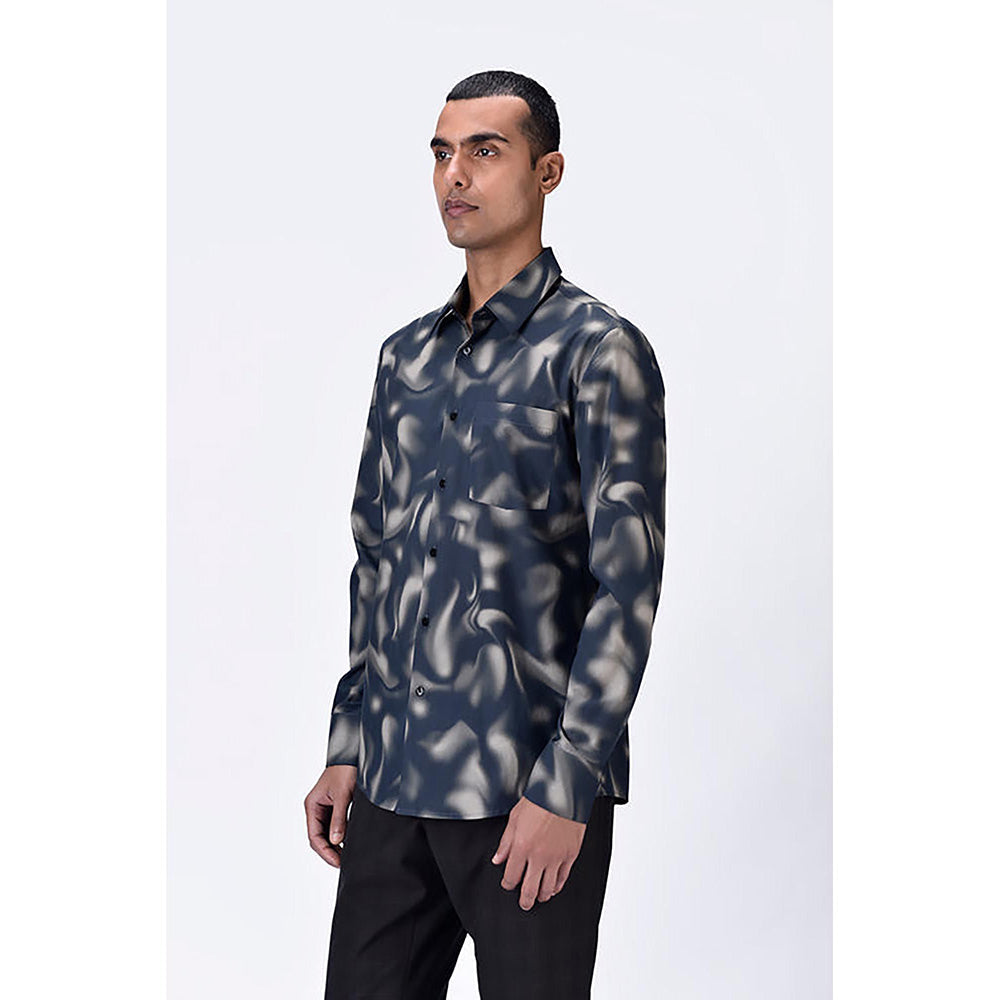 Genes Lecointe Hemant Giza Cotton Poplin Shirt With Aurora Print - Black