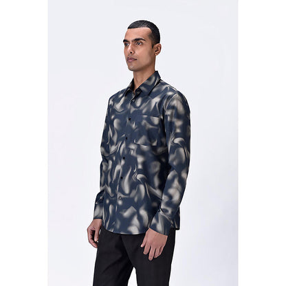 Genes Lecointe Hemant Giza Cotton Poplin Shirt With Aurora Print - Black