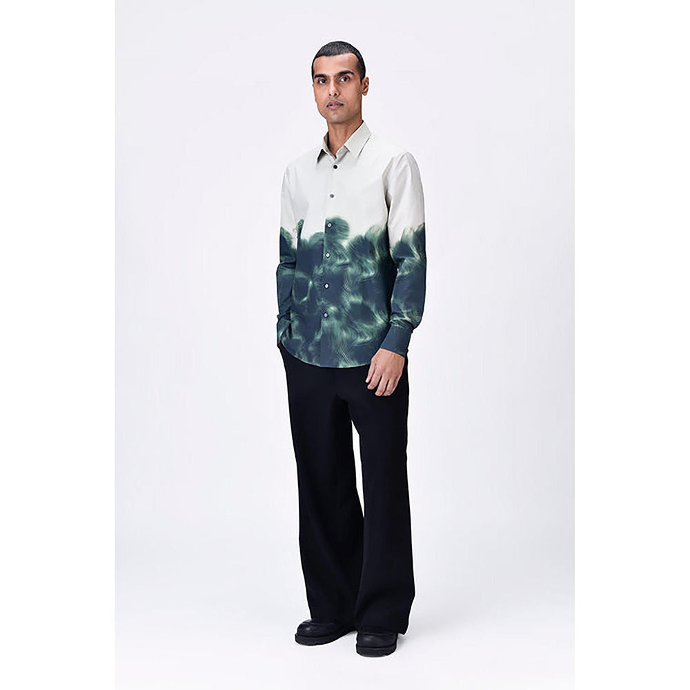 Genes Lecointe Hemant Giza Cotton Shirt With Uv Abstract Print- Taupe