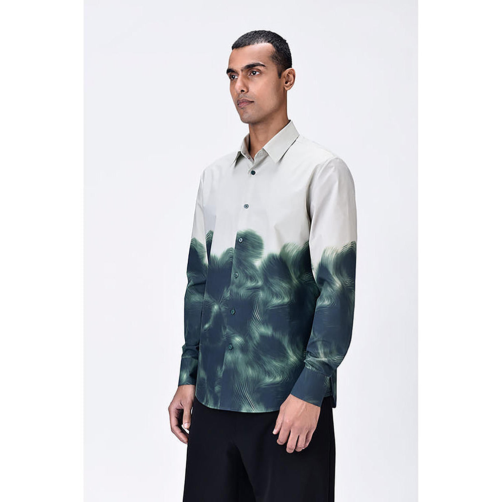 Genes Lecointe Hemant Giza Cotton Shirt With Uv Abstract Print- Taupe