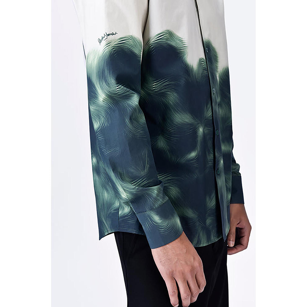 Genes Lecointe Hemant Giza Cotton Shirt With Uv Abstract Print- Taupe