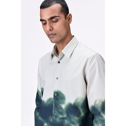 Genes Lecointe Hemant Giza Cotton Shirt With Uv Abstract Print- Taupe