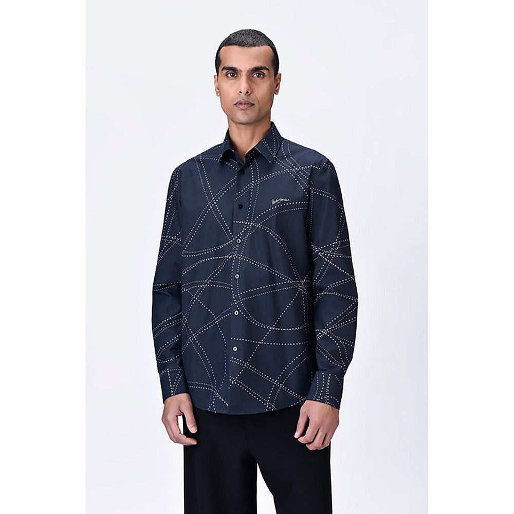 Genes Lecointe Hemant Black Giza Cotton Shirt With Dotted Aurora Print
