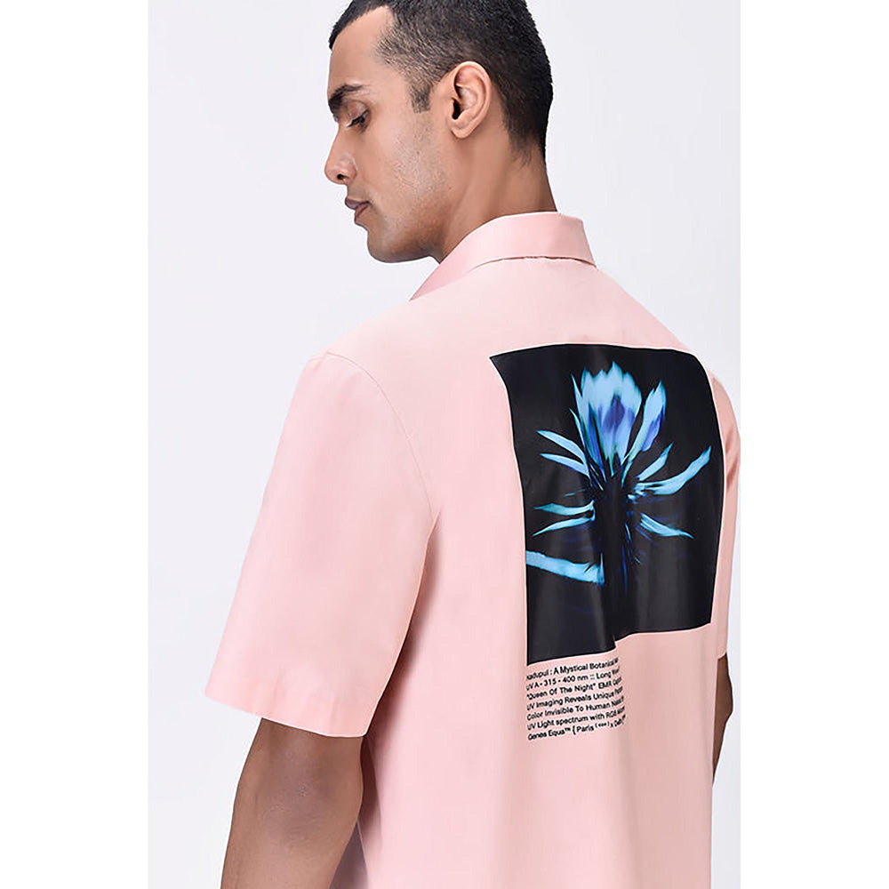 Genes Lecointe Hemant Melon Pink Giza Shirt With Uv Flower Sticker