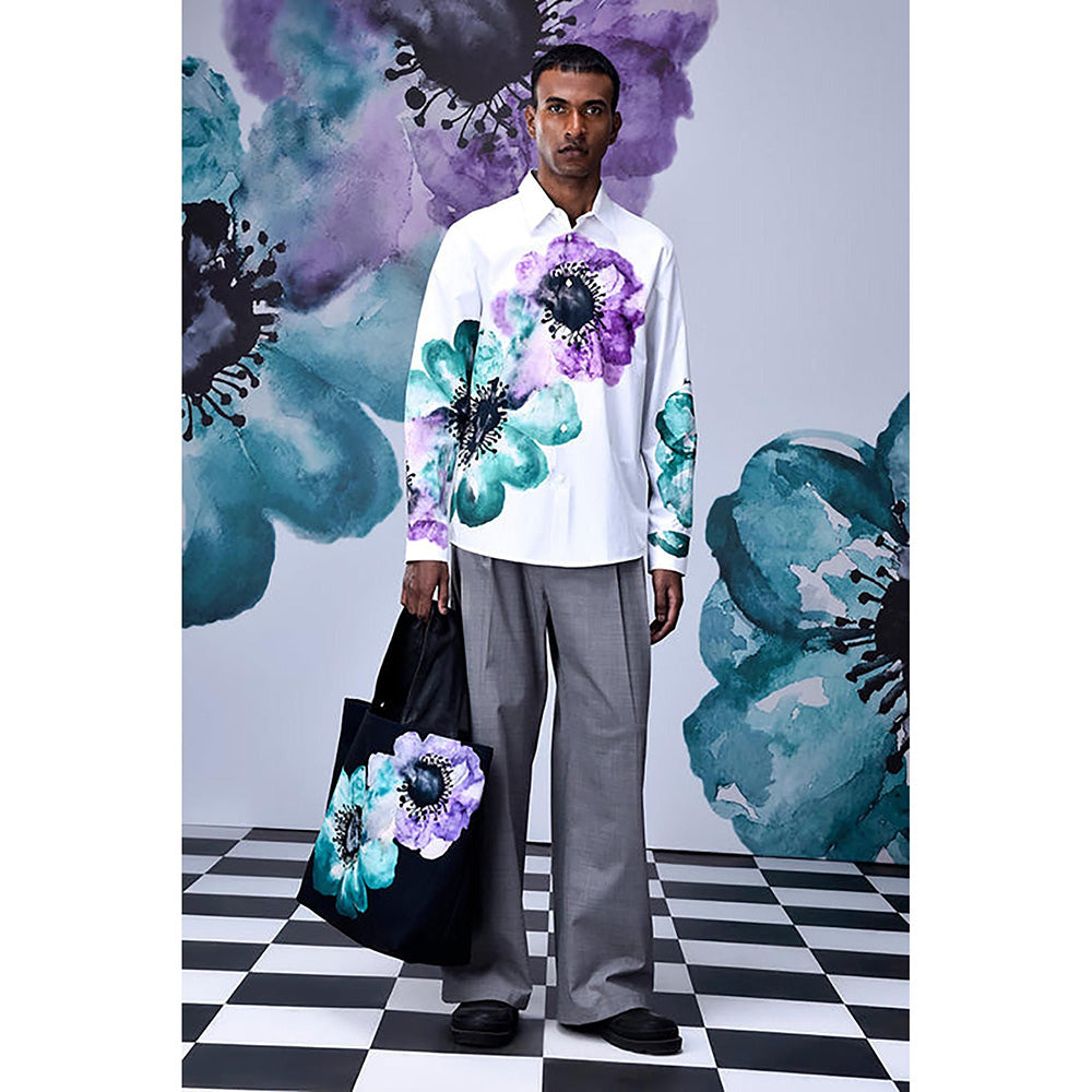 Genes Lecointe Hemant Anemone Flower Regular Fit Shirt- Green