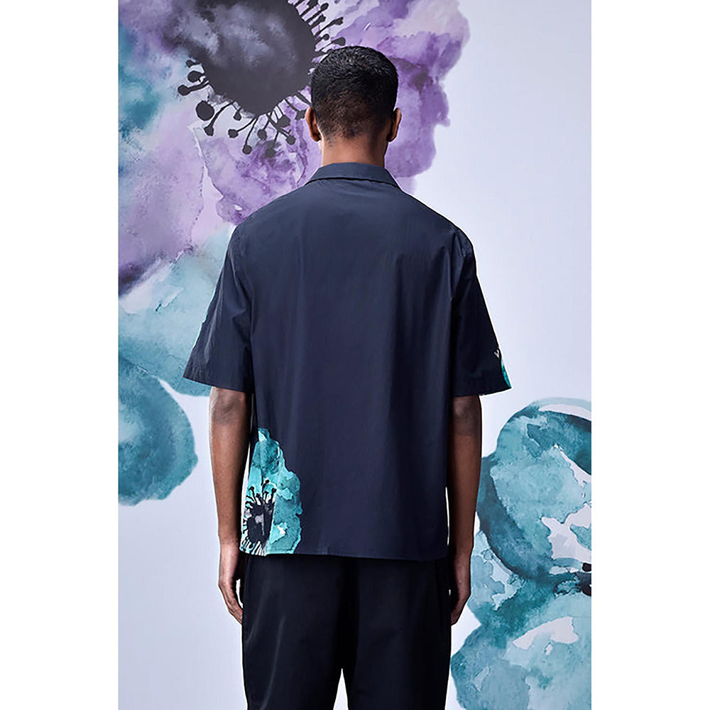Genes Lecointe Hemant Anemone Flower Relax Fit Cuban Shirt- Green