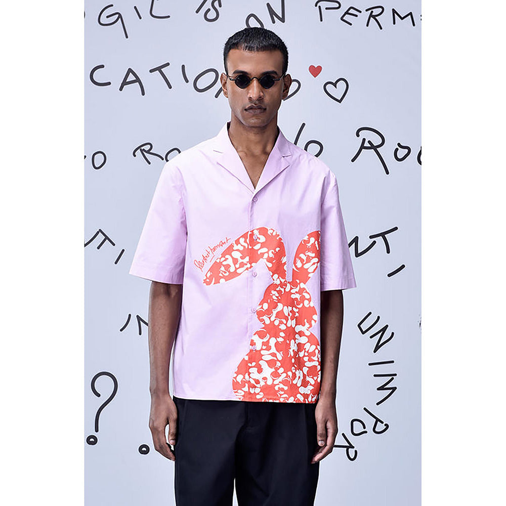 Genes Lecointe Hemant Rabbit Print Cotton Relax Fit Shirt - Smoothie Pink