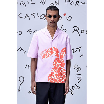 Genes Lecointe Hemant Rabbit Print Cotton Relax Fit Shirt - Smoothie Pink