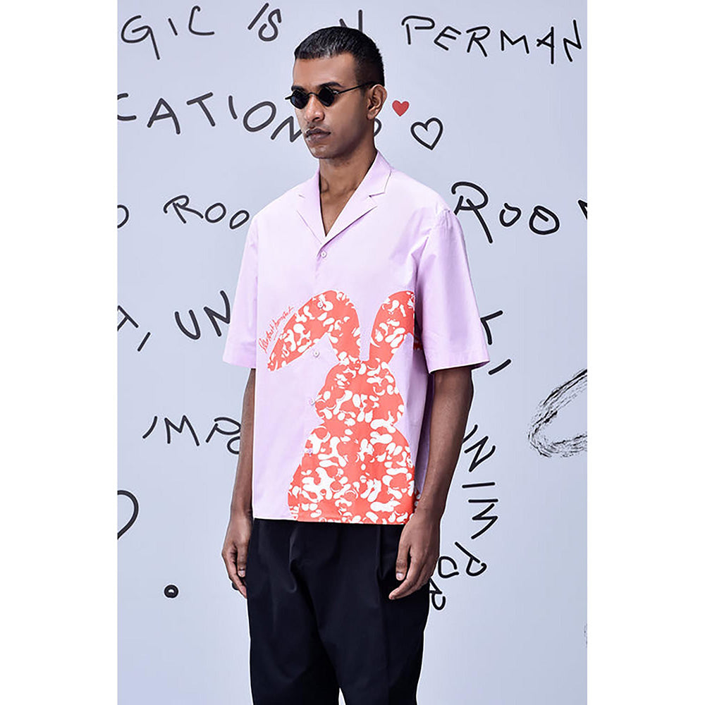 Genes Lecointe Hemant Rabbit Print Cotton Relax Fit Shirt - Smoothie Pink