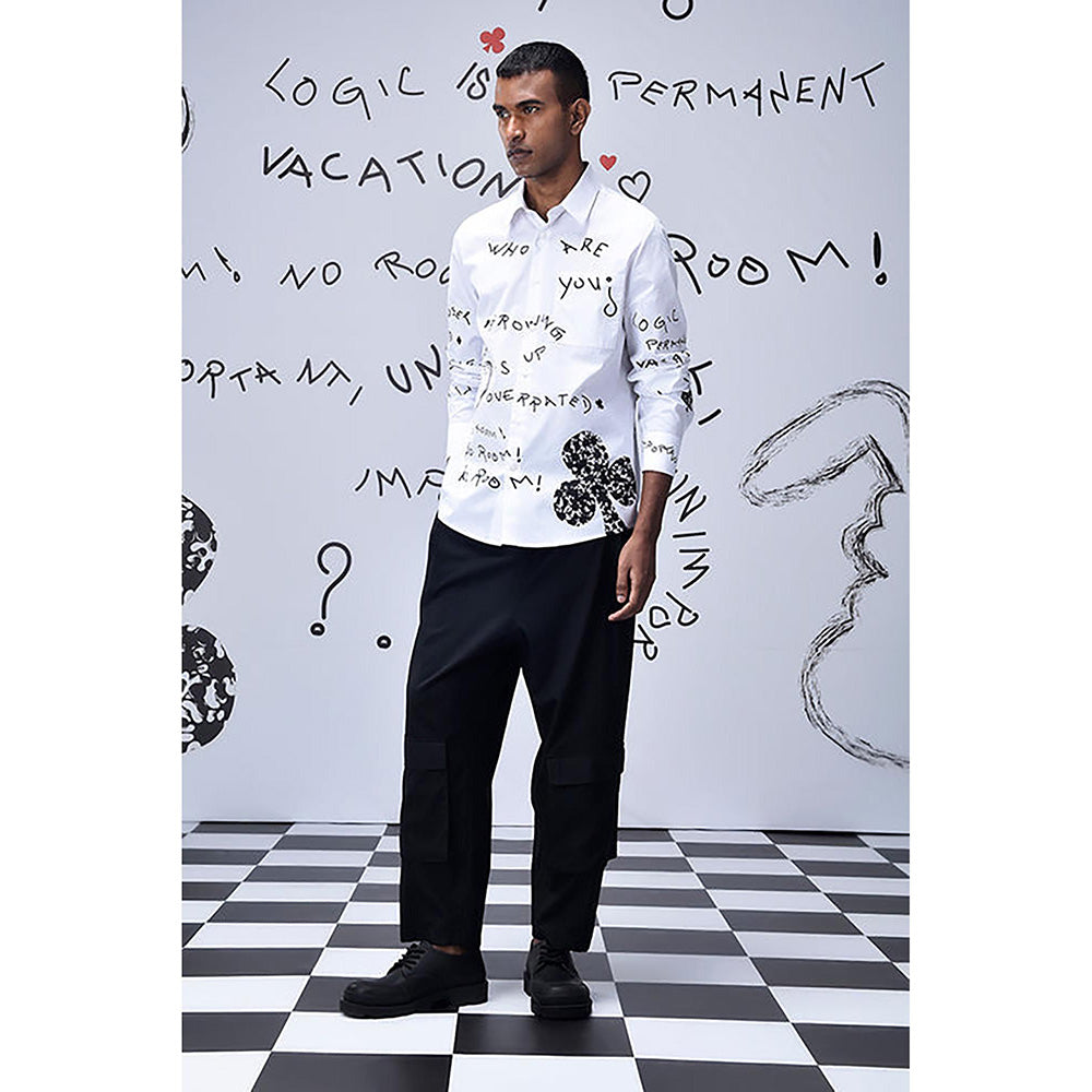 Genes Lecointe Hemant Poplin Scribble Regular Fit Shirt- White
