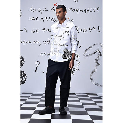 Genes Lecointe Hemant Poplin Scribble Regular Fit Shirt- White