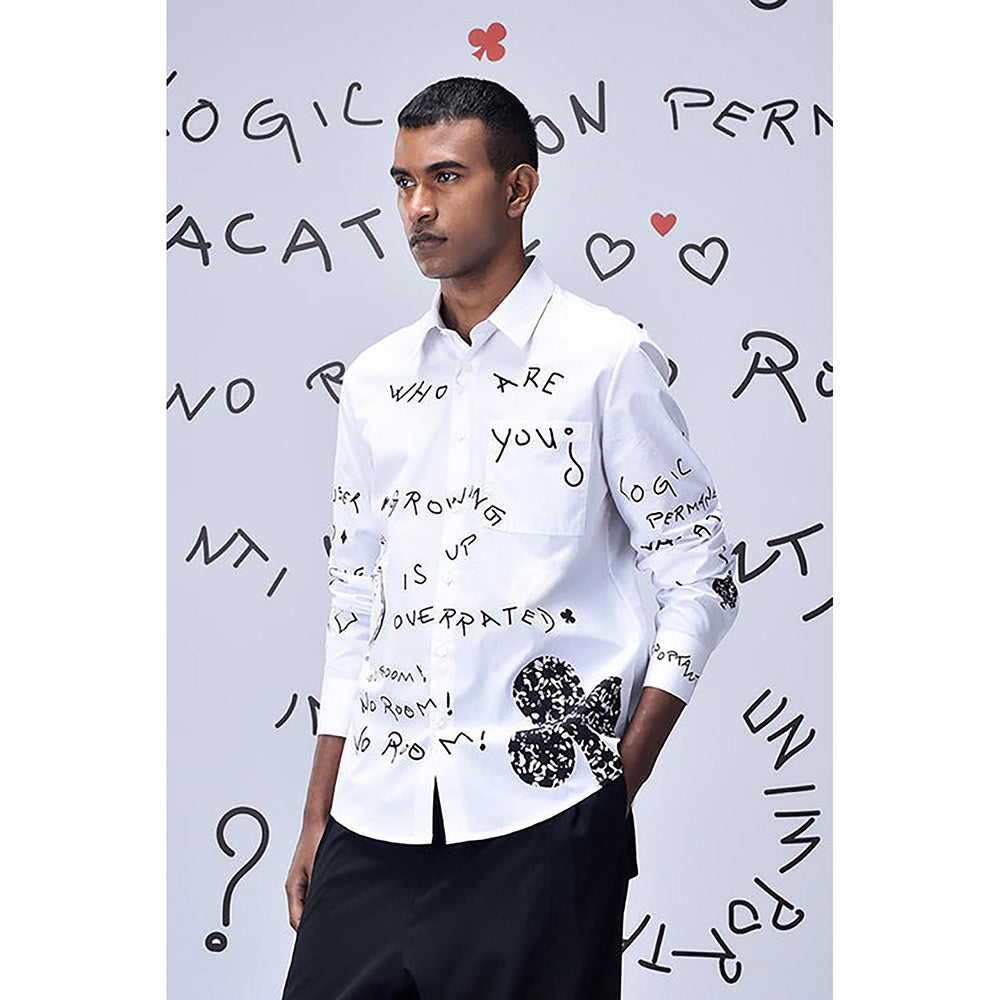 Genes Lecointe Hemant Poplin Scribble Regular Fit Shirt- White