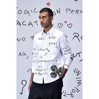Genes Lecointe Hemant Poplin Scribble Regular Fit Shirt- White