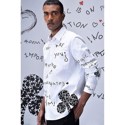Genes Lecointe Hemant Poplin Scribble Regular Fit Shirt- White