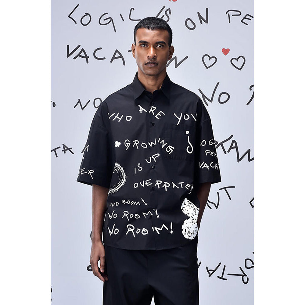 Genes Lecointe Hemant Scribble Oversized Shirt- Black