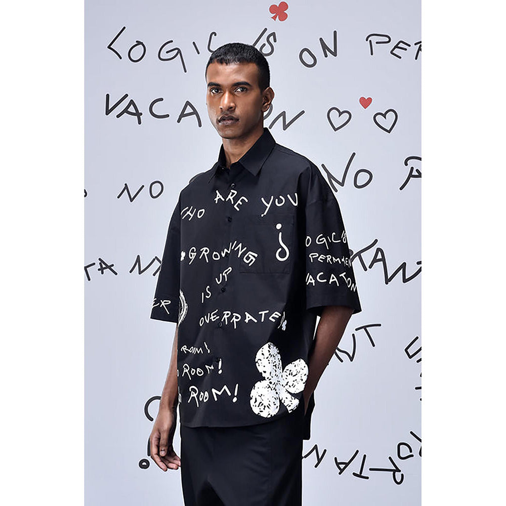 Genes Lecointe Hemant Scribble Oversized Shirt- Black