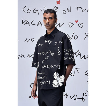 Genes Lecointe Hemant Scribble Oversized Shirt- Black