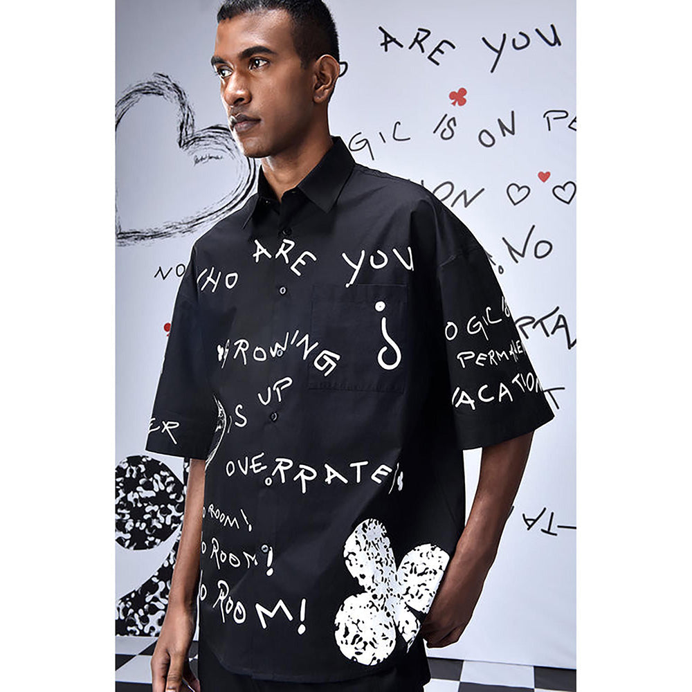 Genes Lecointe Hemant Scribble Oversized Shirt- Black