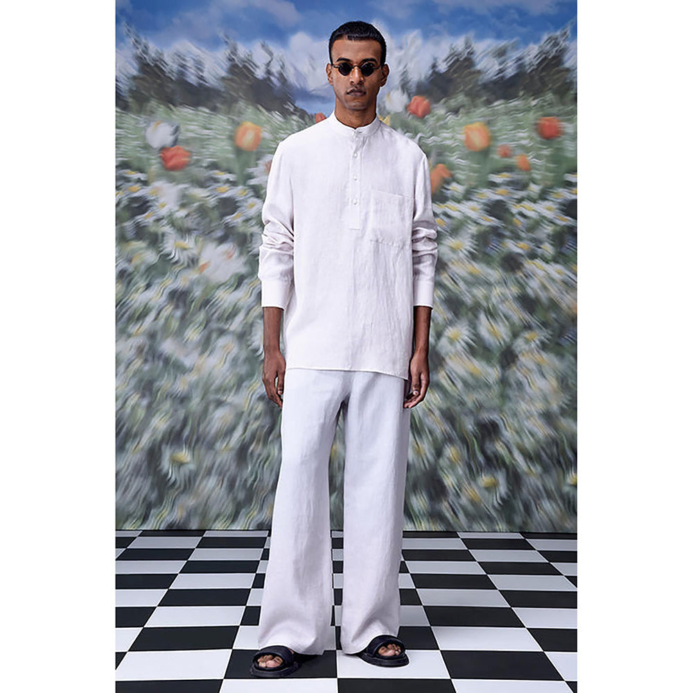 Genes Lecointe Hemant Mandrin Collar Regular Fit Linen Shirt
