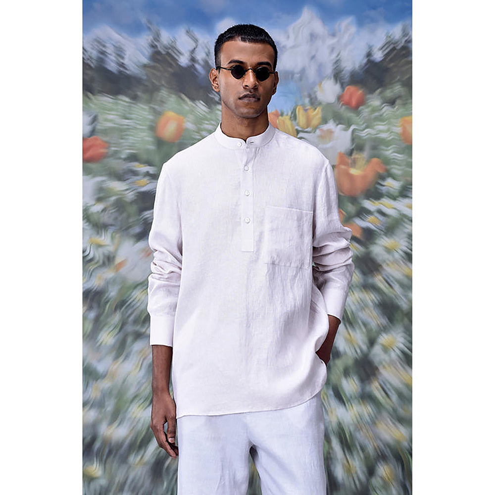 Genes Lecointe Hemant Mandrin Collar Regular Fit Linen Shirt