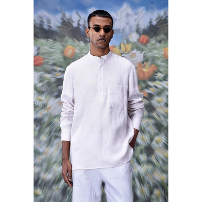 Genes Lecointe Hemant Mandrin Collar Regular Fit Linen Shirt