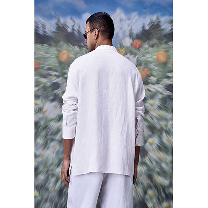 Genes Lecointe Hemant Mandrin Collar Regular Fit Linen Shirt