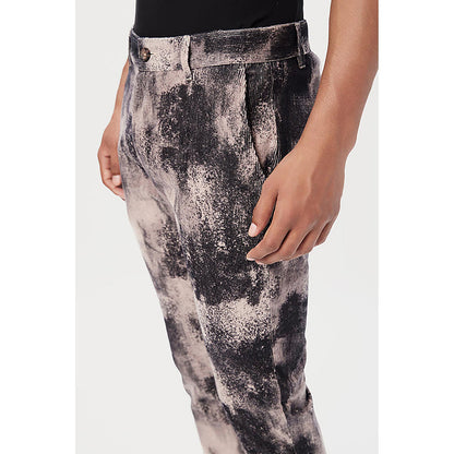 Genes Lecointe Hemant Slim Fit Trousers With Textured Print Throughout