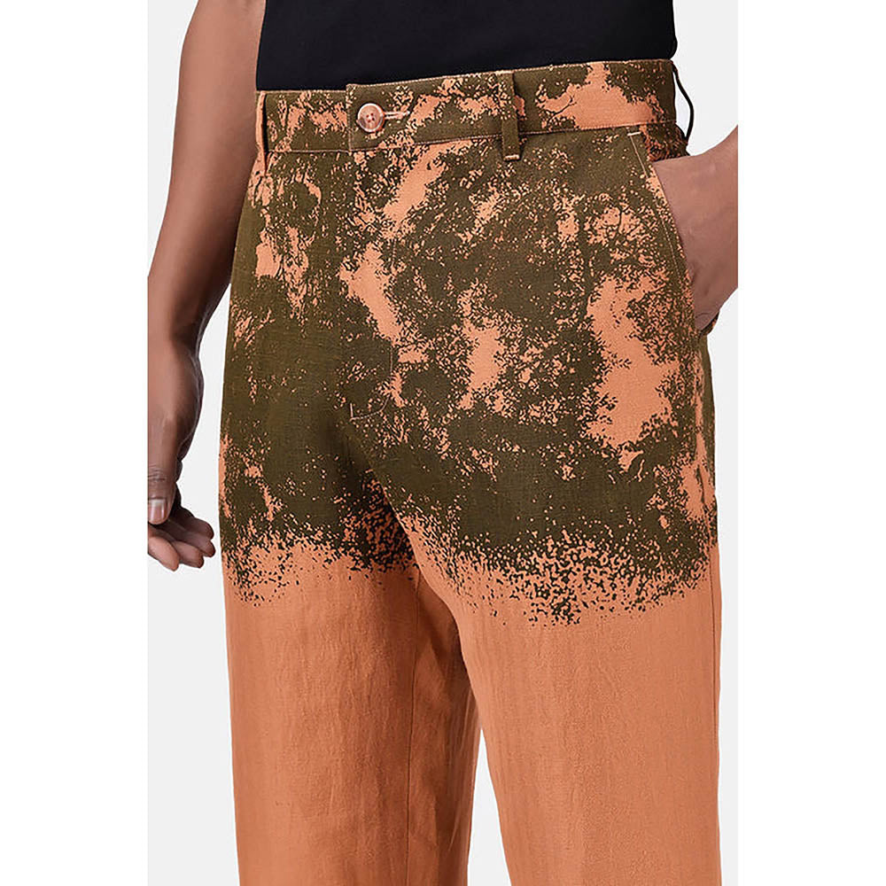 Genes Lecointe Hemant Regular Fit Linen Herringbone Trouser With Canopy Print