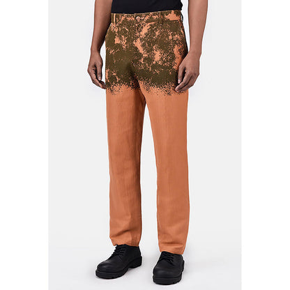 Genes Lecointe Hemant Regular Fit Linen Herringbone Trouser With Canopy Print