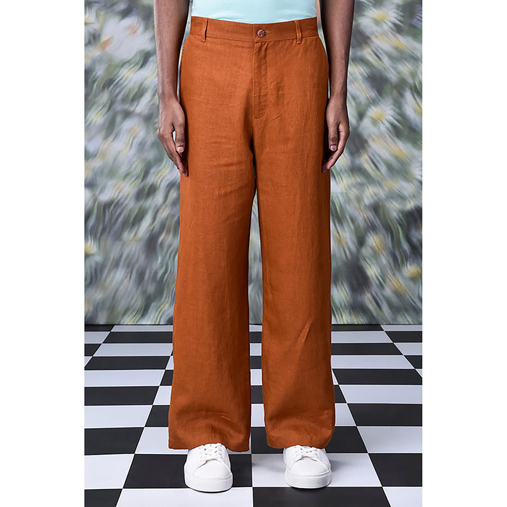 Genes Lecointe Hemant Dark Camel Linen Trousers