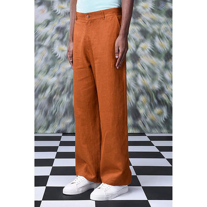Genes Lecointe Hemant Dark Camel Linen Trousers
