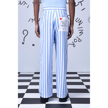Genes Lecointe Hemant Chess Board Striped Relaxed Fit Trousers