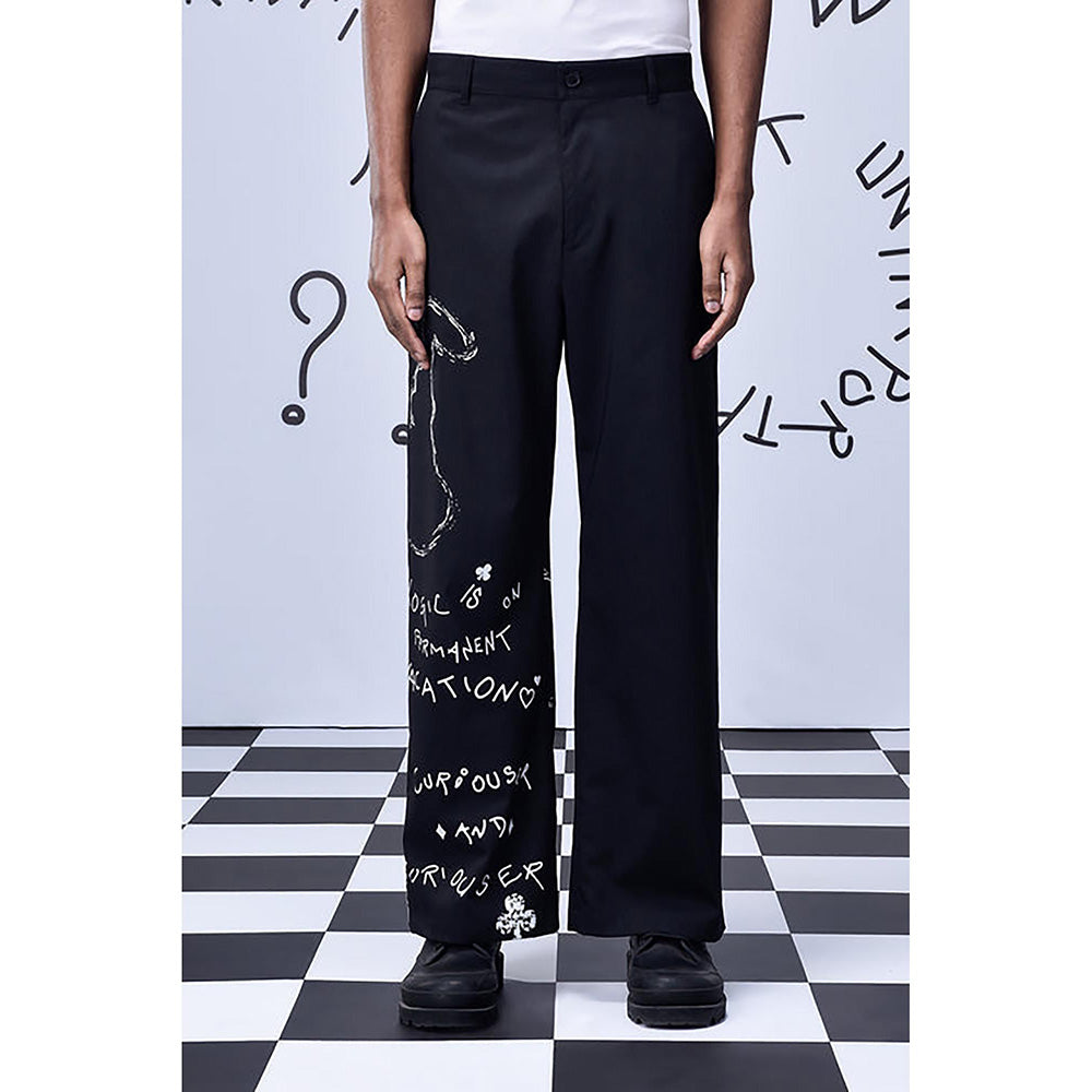 Genes Lecointe Hemant Wool Scribble Text Straight Fit Trouser
