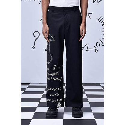 Genes Lecointe Hemant Wool Scribble Text Straight Fit Trouser