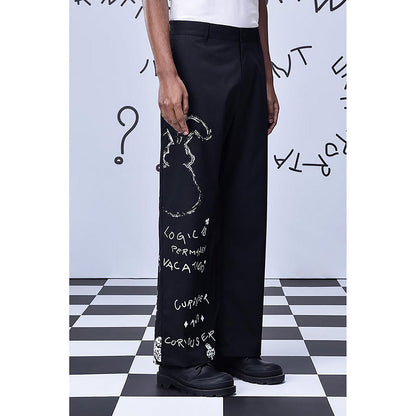 Genes Lecointe Hemant Wool Scribble Text Straight Fit Trouser