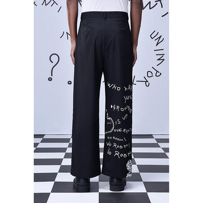 Genes Lecointe Hemant Wool Scribble Text Straight Fit Trouser