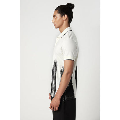 Genes Lecointe Hemant Regular Fit Polo T-Shirt With Brush Stroke Print Placement